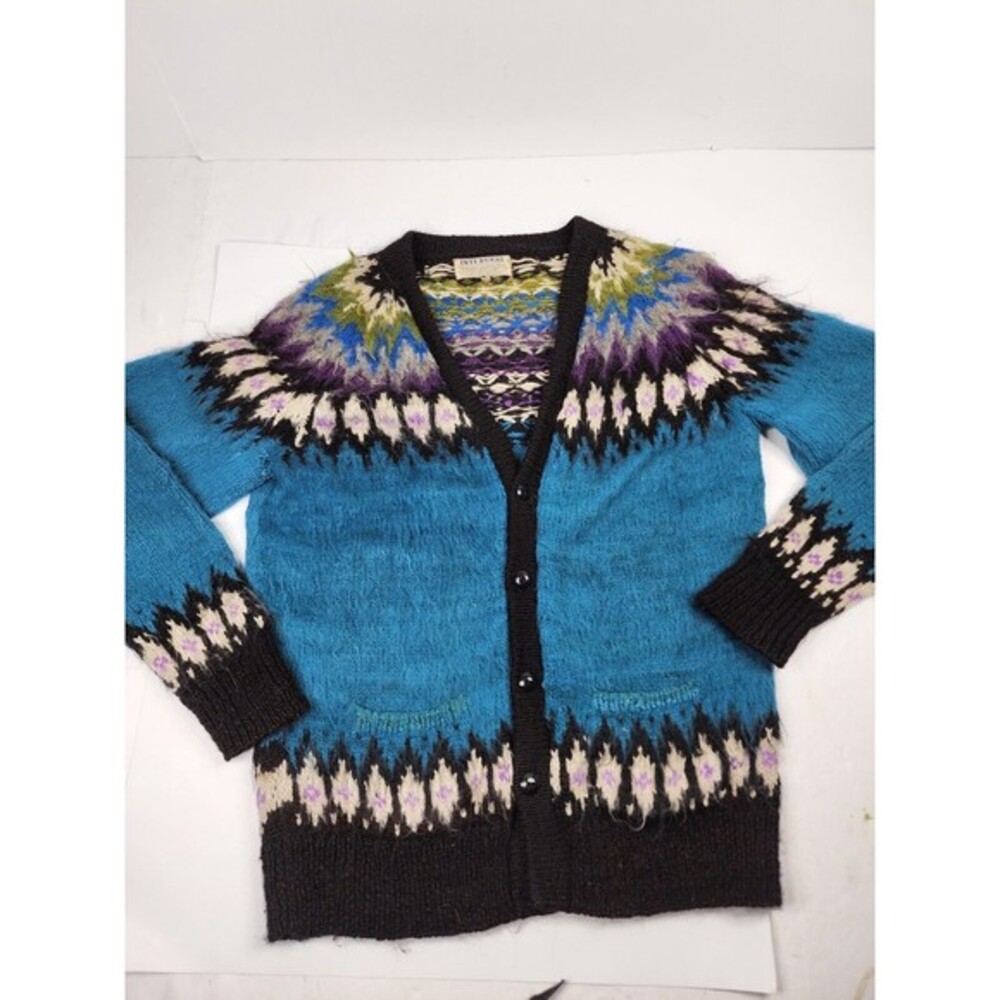 Vintage Inti Rupay Alpaca‎ Wool Aztec Sweater Cardigan Women's Size L Large